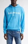 Balmain Hooded Sweatshirt With In Sme Sky Blue/white