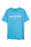 Balmain Organic Cotton Logo Graphic T-shirt In Sme Sky Blue/ White