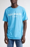 Balmain Organic Cotton Logo Graphic T-shirt In Sme Sky Blue/white