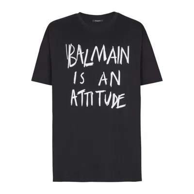 Balmain Organic Cotton Logo Print T-shirt In Black