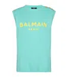 Balmain Organic Cotton Logo Tank Top In Ukf Blue