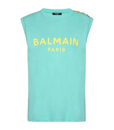 Balmain Organic Cotton Logo Tank Top In Blue