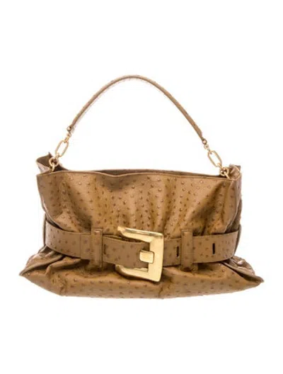 Pre-owned Balmain Ostrich Anthem Medium In Brown