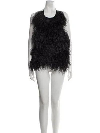 Pre-owned Balmain Ostrich Feather Mini Dress W/ Tags In Black