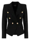 Balmain Double-breasted Grain De Poudre Wool Blazer In Black