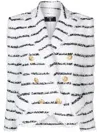 Balmain Cotton Blend Tweed Striped Button Blazer In White
