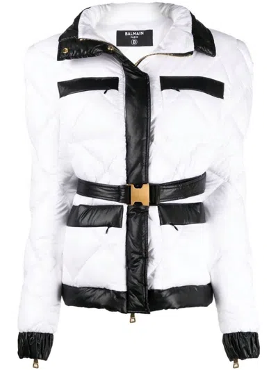 Balmain Quilted Belted Jacket For Women In Gab