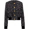 Balmain Buttoned Metallic Tweed Bomber Jacket In Black