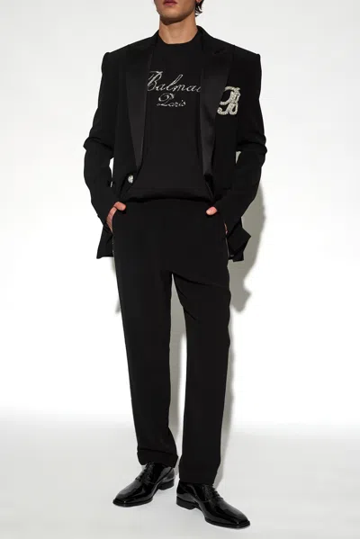 Balmain Signature Embroidered T-shirt In Black