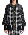 Balmain Oversized Bomber Jacket In Mixed Tweed In Black
