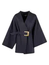 Balmain Belted Oversized Coat Draped Back In Blue