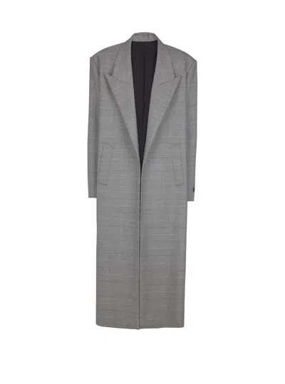 Balmain Oversized Coat In Prince Of Wales Wool In Gray