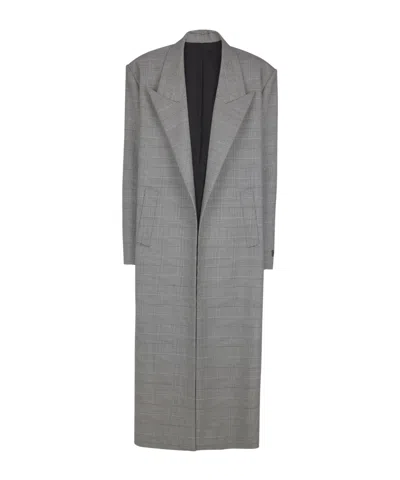 Balmain Oversized Coat In Prince Of Wales Wool In Gray