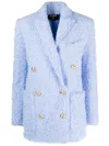 Balmain Oversized Double-breasted Button-embellished Tweed Blazer In Blue