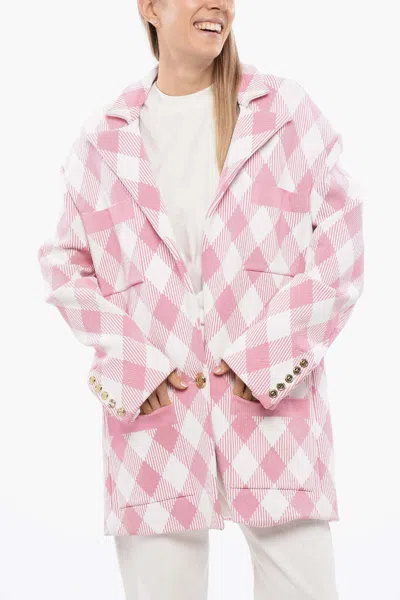 Balmain Oversized Gingham Coat In Pink