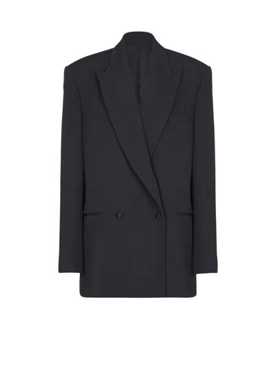 Balmain Grain-de-poudre Double-breasted Blazer In Black