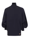 Balmain Oversized High Neck Wool Top In Blue