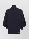 Balmain Oversized High Neck Wool Top In Blue