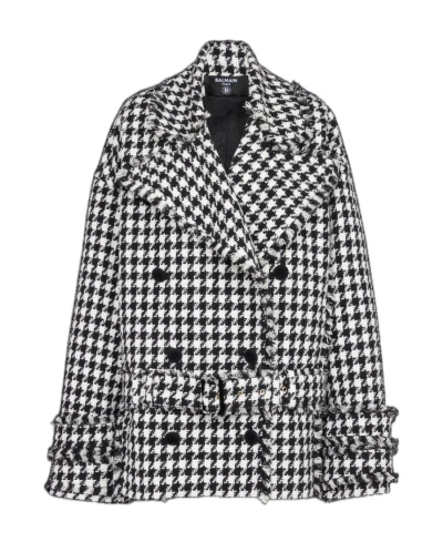 Balmain Oversized Houndstooth-print Jacket In Black