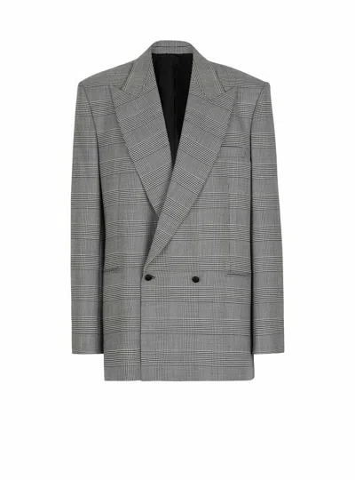 Balmain Oversized Jacket In Prince Of Wales Jacquard In Black