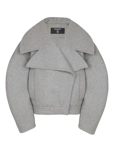 Balmain Oversized-lapel Wool-cashmere Coat In Gray