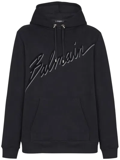 Balmain Oversized Long Sleeve Hoodie For Men In Black