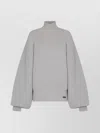 Balmain Oversized Turtleneck Ribbed Knit Sweater In Gray