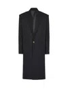 Balmain Long Coat In Grain De Poudre Wool In Black