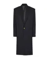 Balmain Long Coat In Grain De Poudre Wool In Black