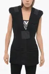 Balmain Padded Lace Vest With Velcro Closure In Black