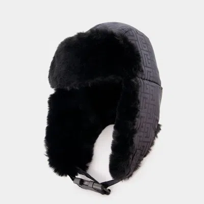 Balmain Padded Monogram Nylon Chapka Hat In Black