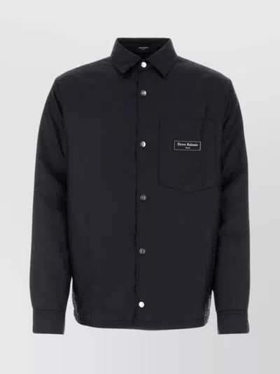 Balmain Padded Nylon Shirt With Buttoned Cuffs In Black