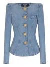 Balmain Padded-shoulder Buttoned Denim Jacket In Blue