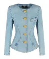 Balmain Cotton Jacket With Long Sleeves And Gold Buttons In Blue