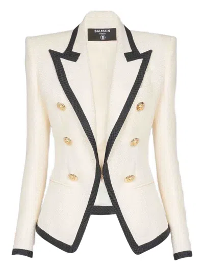 Balmain Padded-shoulder Double-breasted Jacket In White