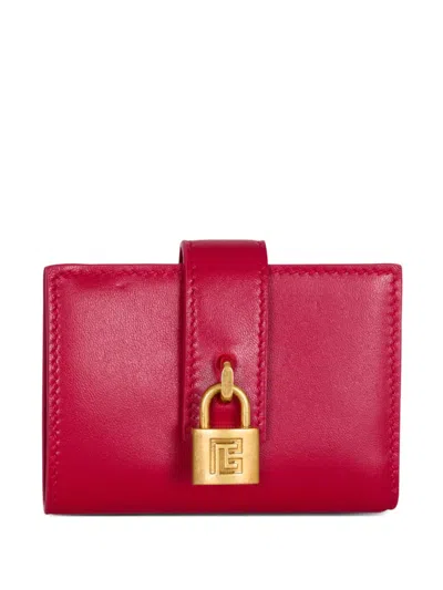 Balmain Padlock Leather Wallet In Red