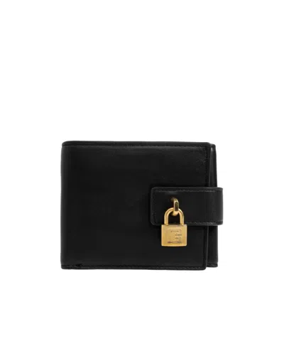 Balmain Logo-padlock Calf Leather Wallet In Black