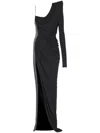 Balmain Draped Asymmetrical Two-material Dress In Black
