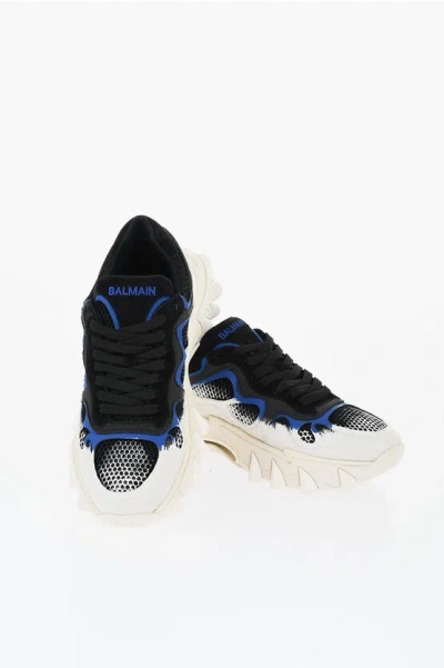 Balmain Painting Effect B-east Suede And Leather Low-top Sneakers