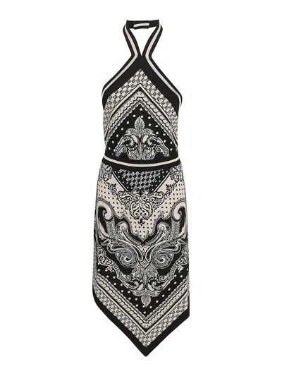 Balmain Paisley Knit Midi Dress In Beige