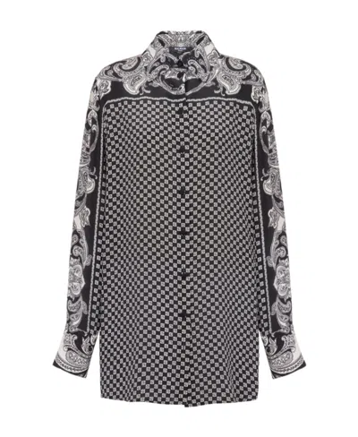 BALMAIN PAISLEY AND MINI MONOGRAM PRINTED SILK SHIRT