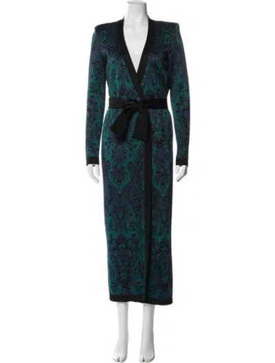 Pre-owned Balmain Paisley Print Trench Coat In Blue