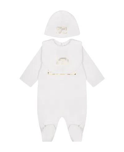 Balmain Pajamas, Hat, Bib Set In White