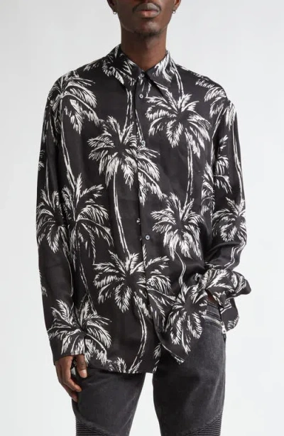 BALMAIN BALMAIN PALM PRINT SATIN BUTTON-UP SHIRT