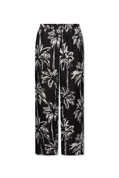Balmain Palm Print Satin Pyjama Trousers In Black