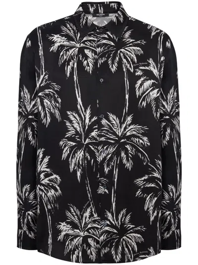 Balmain Palm Print Satin Shirt In Multi