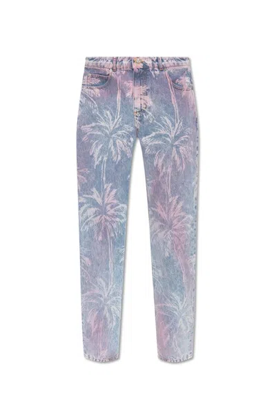 Balmain Palm Tree Denim Boyfriend Jeans In Blue