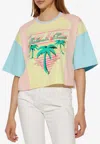 Balmain Palm Tree Colorblock Short-sleeve Logo Crop T-shirt In Multicolor