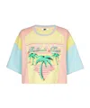 Balmain Palm Tree Colorblock Short-sleeve Logo Crop T-shirt In Yellow