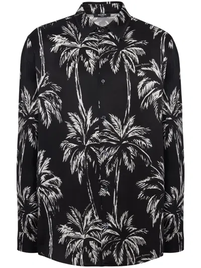 BALMAIN PALM TREE-PRINT SATIN SHIRT